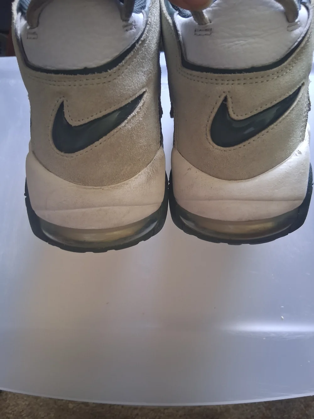 Nike Mens White and Green Uptempo Sneakers